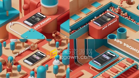 AE模板-3D等距动画场景IPhone手机模型展示产品标识网站宣传视频