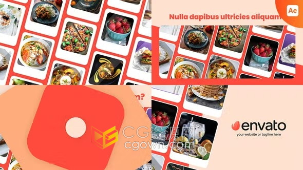 AE模板-网格照片卡制作餐饮美食广告抖音营销小视频