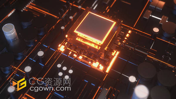 暗黑科技发光电路板芯片主题C4D三维模型