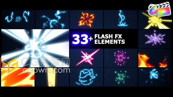 FCPX插件53组卡通能量爆发特效闪光火焰动画