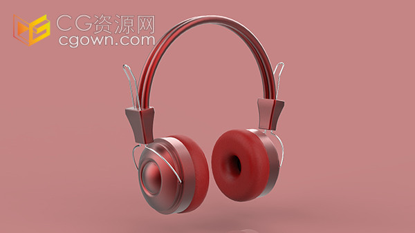 红色数码电子头戴式游戏级耳机三维C4D模型