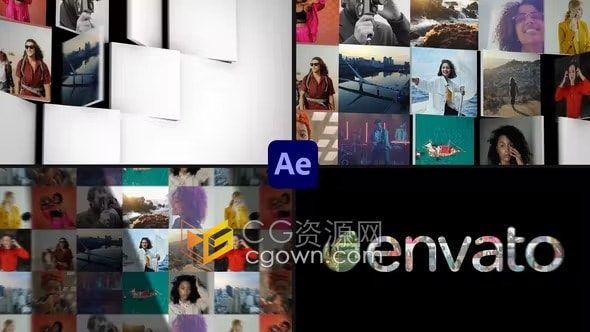 AE模板-開場式時尚片頭馬賽克3D翻轉(zhuǎn)多屏照片墻LOGO動畫