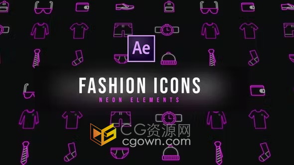 AE模板-时尚元素电子商务购物霓虹灯图标Fashion Neon Icons