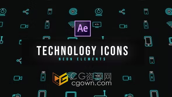 AE模板-科技霓虹灯图标Tech Neon Icons