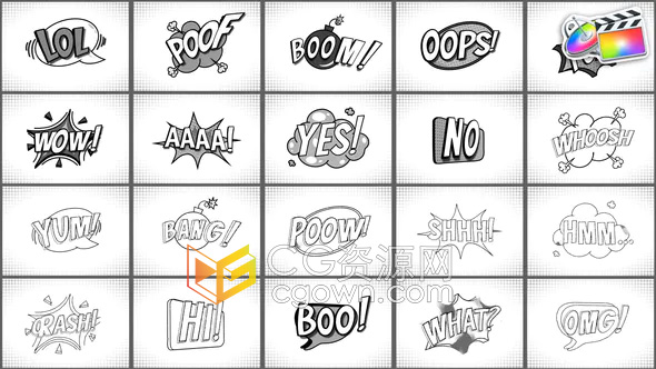 FCPX插件黑白漫画风格标题视频字幕动画20种预设