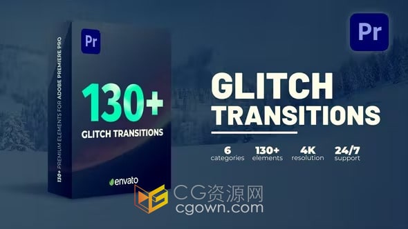 Glitch Transitions PR转场模板130种故障特效视频画面过渡