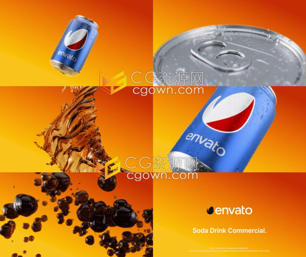 苏打汽水饮料啤酒易拉罐商品广告视频动画制作AE模板