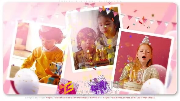可爱梦幻儿童节日庆祝幻灯片儿童生日视频专辑-AE相册模板