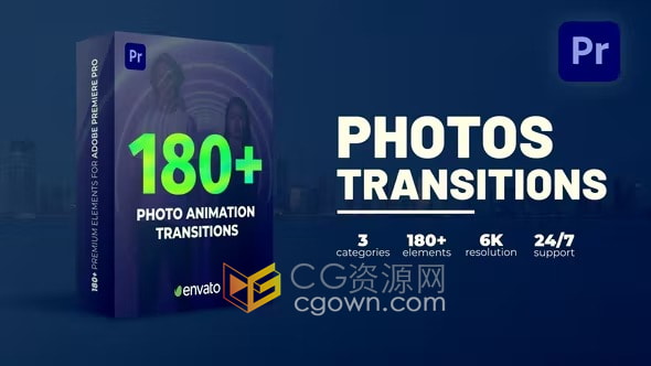 Transitions Photo Animation PR模板180种视频转场预设多图片重叠过渡