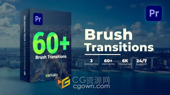 Brush Transitions PR模板60种笔刷动画视频转场过渡效果