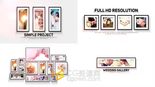AE模板-不同尺寸的黑边框照片简约电子相册婚纱照相框视频展示