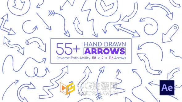 55+手绘箭头动画Animated Hand Drawn Arrows Pack-AE模板