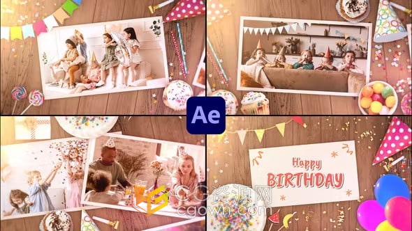 Happy Birthday AE模板生日快乐幻灯片照片动画视频相册