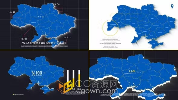 Ukraine Map AE模板烏克蘭國家地圖圖形動畫效果視頻
