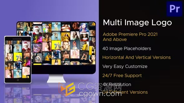 4K分辨率大量照片视频墙动画视频片头制作-PR模板