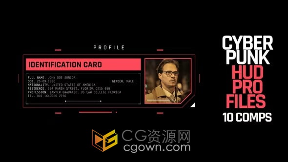 Cyberpunk Profiles AE模板科技HUD界面元素人物簡介動畫
