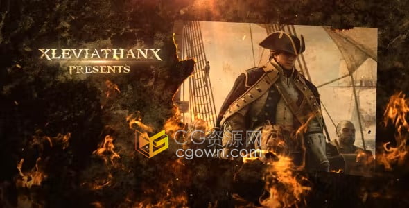 燃燒火焰照片灼燒動畫效果史詩電影預(yù)告片-AE模板