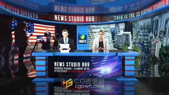 AE模板下载电视新闻虚拟演播室3D场景设计工程R56