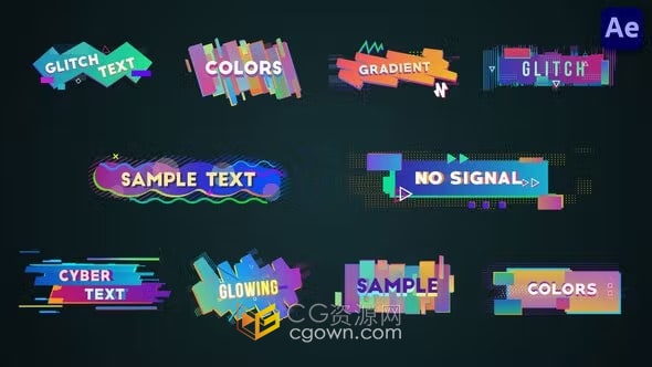 彩色图形字幕条故障特效文字标题动画-AE模板下载