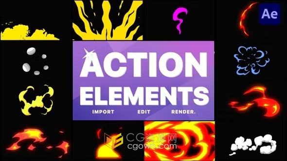 12组卡通VFX视频特效元素动画AE模板Action Elements