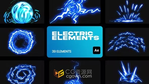 39组卡通VFX电力能量特效元素动画视频-AE模板下载
