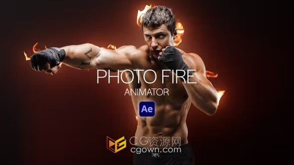 Photo Fire Animator AE模板照片人物或物體背面加火焰燃燒特效