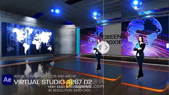 Virtual Studio 2267 AE模板虚拟工作室电视新闻频道演播室