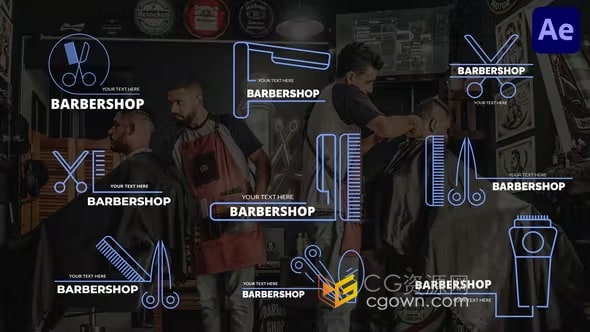 Barbershop Titles AE模板美發(fā)師等級(jí)頭銜文字標(biāo)題