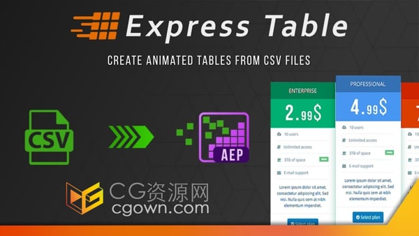 Express Table V1.2 AE脚本从CSV数据创建动画表格工具