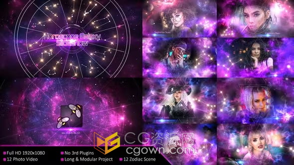 银河系星座幻灯片黄道十二宫介绍动画视频-AE模板