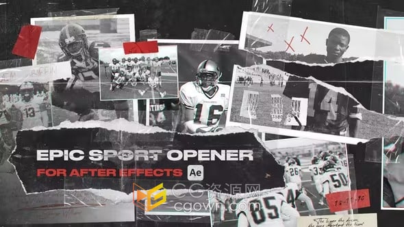 AE模板-贴纸标签胶带粘贴动画复古风格运动员海报体育视频宣传包装