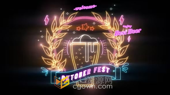 8组霓虹灯风格慕尼黑啤酒节主题标题动画-AE模板