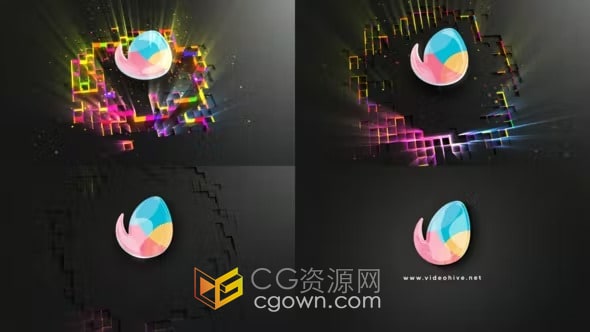 AE模板-多彩发光3D标志撞击反弹波颤动效果LOGO动画