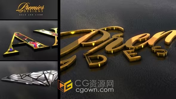 AE模板-金色银色彩色金属和高光LOGO 3D标志动画