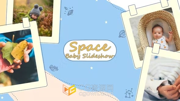 卡通太空元素动画视频相册儿童照片幻灯片-AE模板