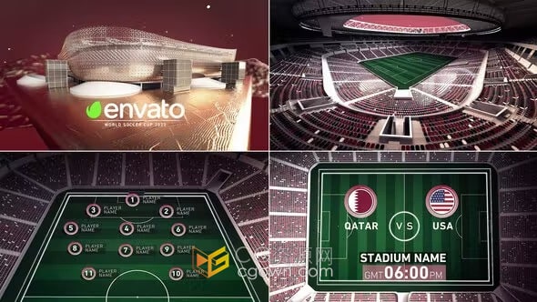 卡塔尔世界杯球场Al Rayyan Stadium场景动画包装体育视频-AE模板