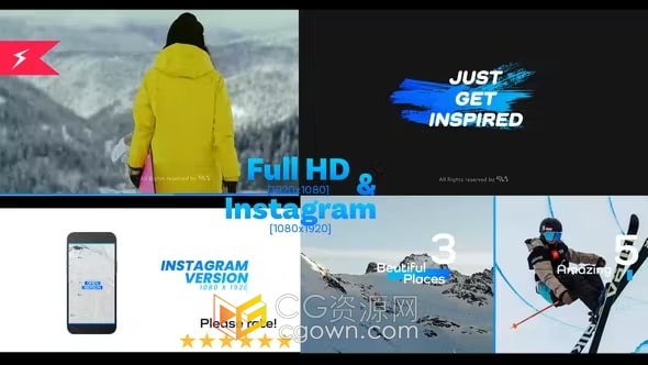 AE模板-冬季滑雪场度假村寒假旅行宣传视频广告冬季体育运动片头
