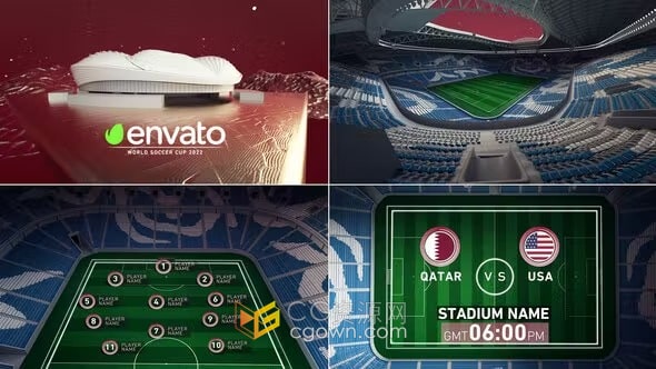 Al Wakrah Stadium体育场动画演示世界杯直播视频包装-AE模板