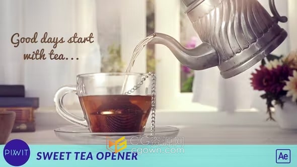 甜茶实拍视频制作宣传茶馆品牌片头动画-AE模板下载