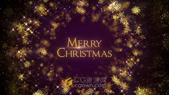 金色粒子雪花元素动画圣诞节祝福贺卡视频片头-AE模板