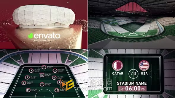 2022年世界足球卡塔尔教育城体育场宣传片头AE模板