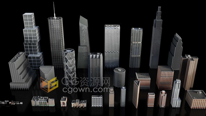 现代城市建筑物3D模型金融摩天大楼住宅楼办公都市塔楼