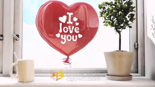 Love动画3D气球Photo Album爱情婚礼相册视频-AE模板