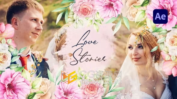AE模板-水彩花卉明亮优雅自然婚宴短片制作鲜花绿植婚礼相册