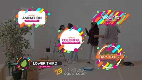 AE模板-彩色线条标题和屏幕下沿字幕条制作儿童视频文本动画