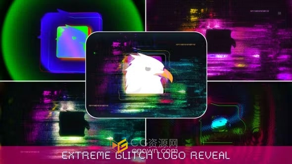 AE模板-霓虹灯极端故障标志显示Extreme Glitch Logo Reveal