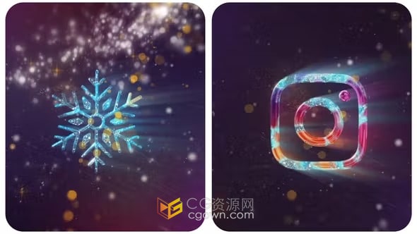 AE片头模板-魔法粒子金色明亮雪花演绎圣诞气氛标志动画