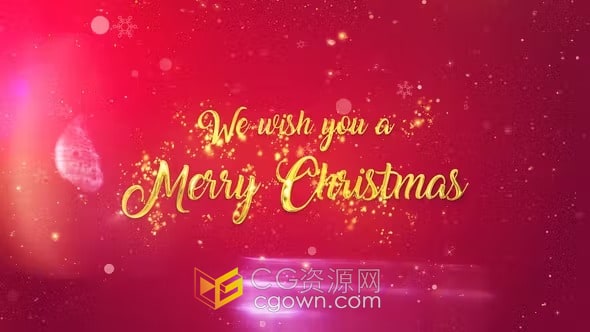 红色喜庆金色粒子标题动画圣诞祝福视频-AE模板