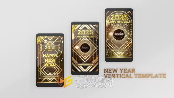3D金色復古風格2023新年片頭短視頻動畫-AE模板