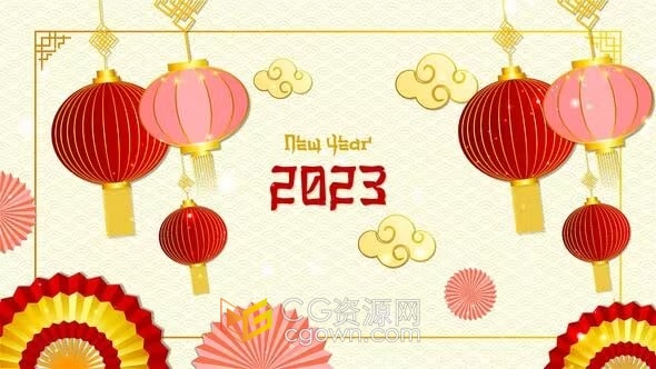 中国2023新年兔生肖春节喜庆开场视频片头-AE模板